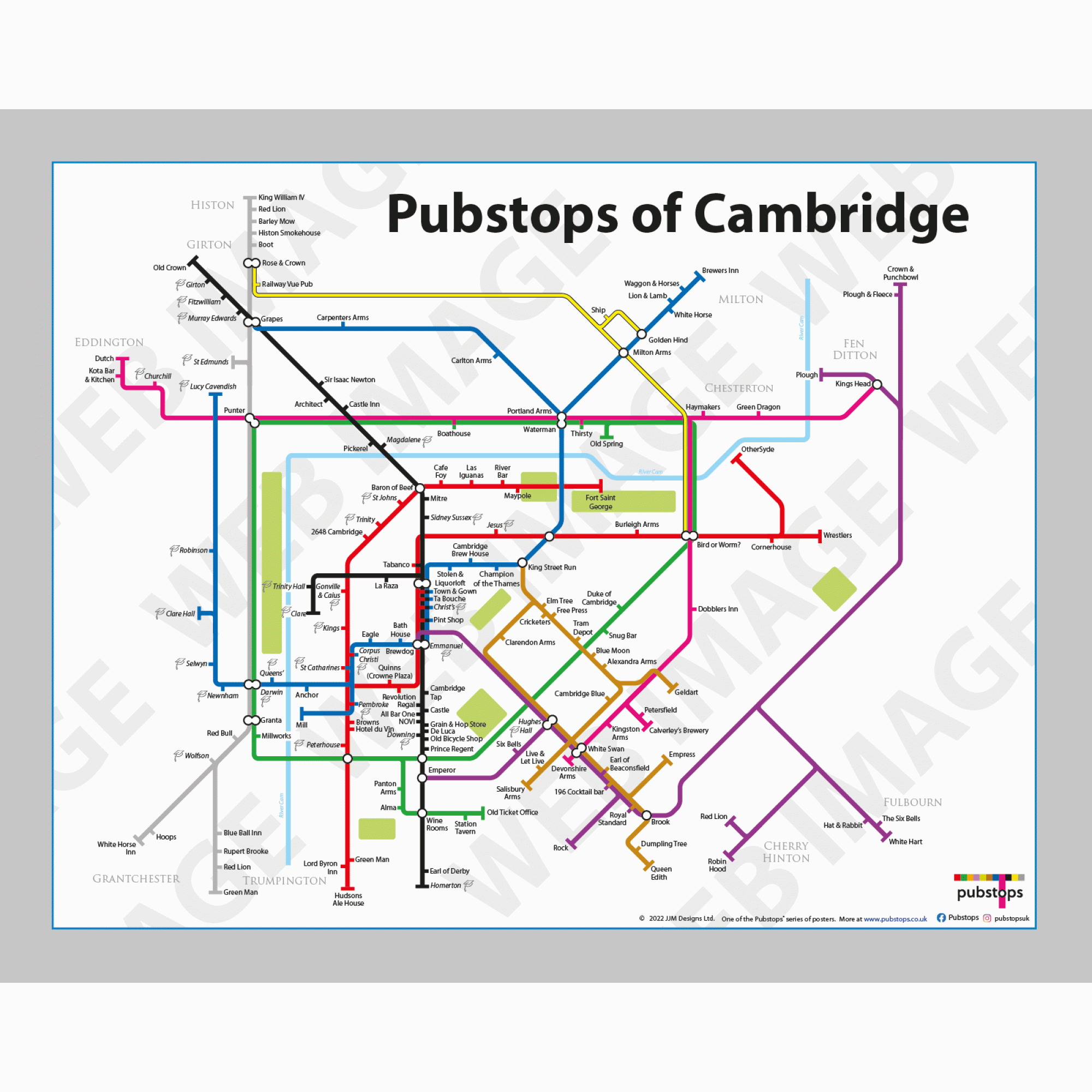 Pubstops of Cambridge Poster | The Original Pub Maps | Pubstops.co.uk