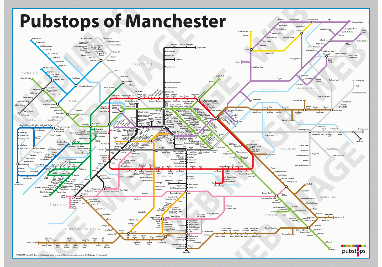 Pubstops Of Manchester Poster The Original Pub Maps Pubstops co uk